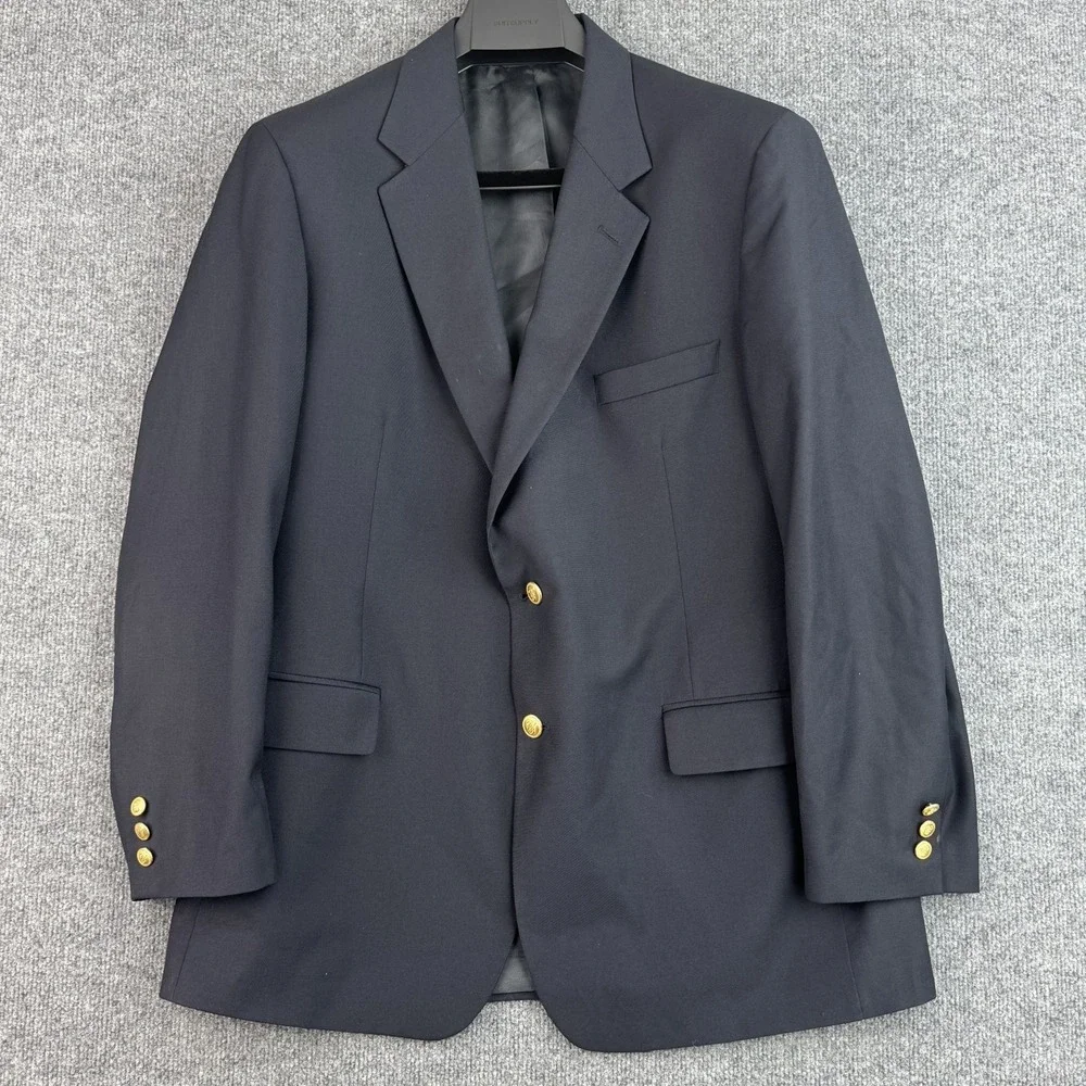Vintage Brooks Brothers BrooksEase Blazer Mens 45R Navy Wool Gold Buttons USA